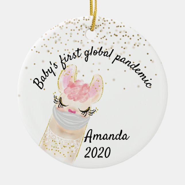 Décoration En Céramique Bébé Sa Première Pandémie Mondiale Lama 2020 (Devant)
