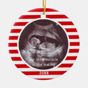 Décoration En Céramique Bébé Ultrasound Photo Rouge Blanc rayure Noël