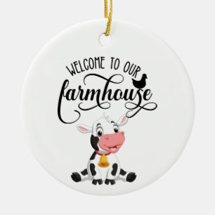 Décoration En Céramique Bébé vache Bienvenue dans notre ferme