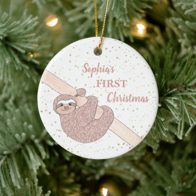 Décoration En Céramique Bébé's 1st Christmas Glitter Sloth Photo (Arbre)