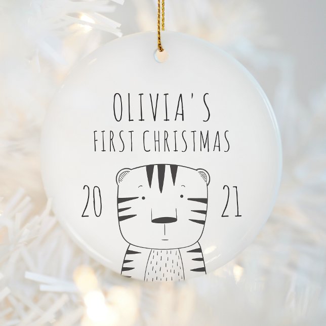 Décoration En Céramique Bébés Tigre mignonne Premier Noël Noir Blanc (Créateur téléchargé)