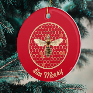 Décoration En Céramique Bee Merry Royal Bee et Honeycomb sur Red