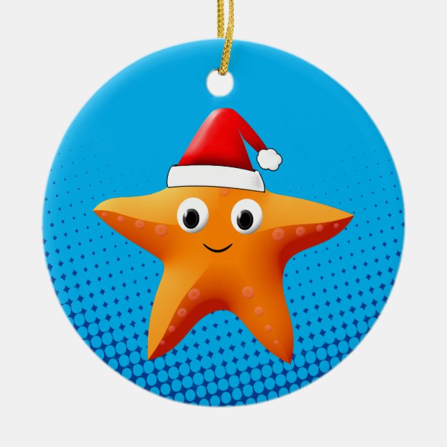 Décoration En Céramique Belle caricature Starfish Santa Hat (Devant)