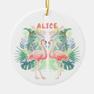 Décoration En Céramique Belle Conte Fée Pour Deux Flamants roses Fleur Tro