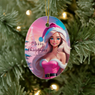 Décoration En Céramique Belle fille de Noël rose 01