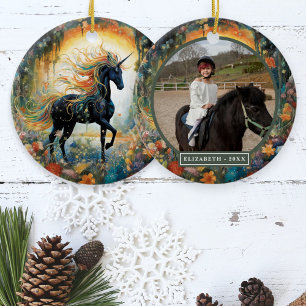 Décoration En Céramique Belle licorne noire photo personnalisée