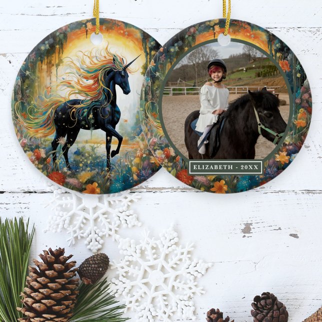 Décoration En Céramique Belle licorne noire photo personnalisée (Créateur téléchargé)