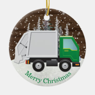 Décoration En Céramique Belle poubelle Camion Vert Noël