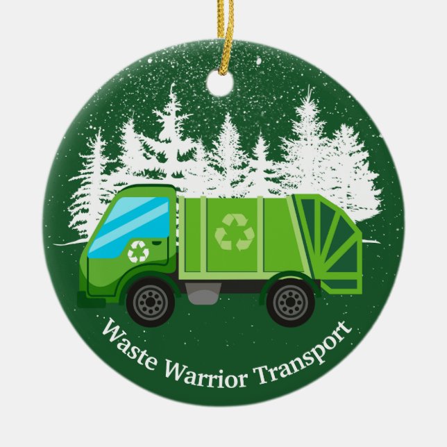 Décoration En Céramique Belle poubelle Camion Vert Noël (Devant)