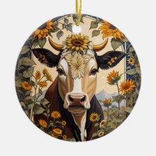 Décoration En Céramique Belle Vache de campagne tournesol décoratif