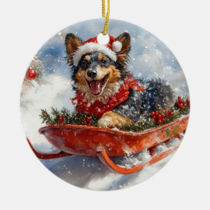 Décoration En Céramique Berger belge en luge Laisser neiger Noël