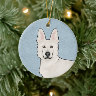 Décoration En Céramique Berger Blanc Suisse Tête de Chien Blanc GSD Mignon