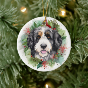 Décoration En Céramique Bernedoodle Christmas Wreath Festive Pup