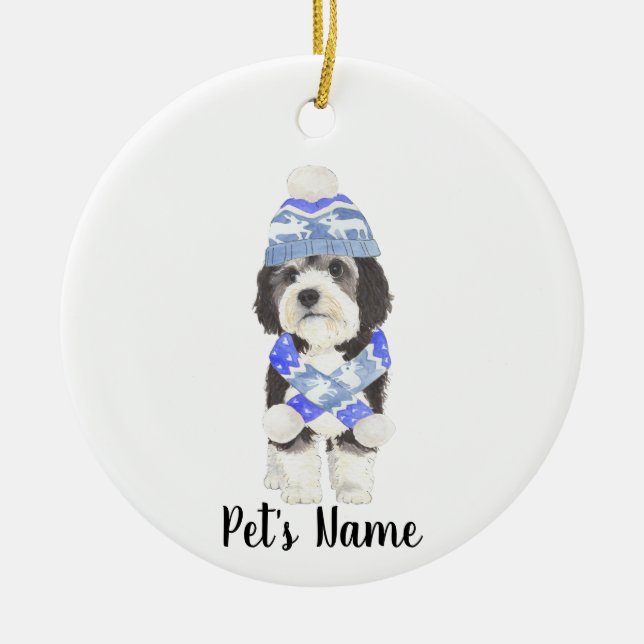 Décoration En Céramique Bernedoodle personnalisé bleu et blanc (Devant)