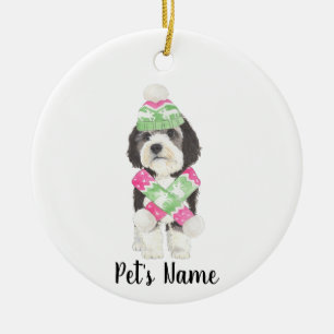 Décoration En Céramique Bernedoodle personnalisé Noël rose et vert