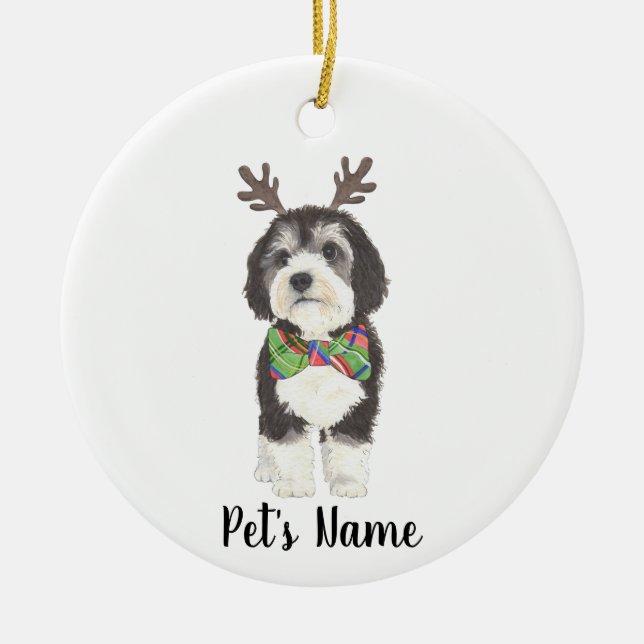 Décoration En Céramique Bernedoodle Reindeer Bowtie Noël personnalisé (Devant)