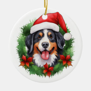 Décoration En Céramique Bernese Mountain Dog Christmas Wreath