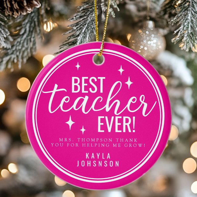 Décoration En Céramique Best Teacher Ever Pink Script Retro (Best Teacher Ever Pink Script Retro Ceramic Ornament)