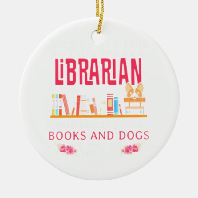 Décoration En Céramique Bibliothécaire Livres et Chiens (Devant)