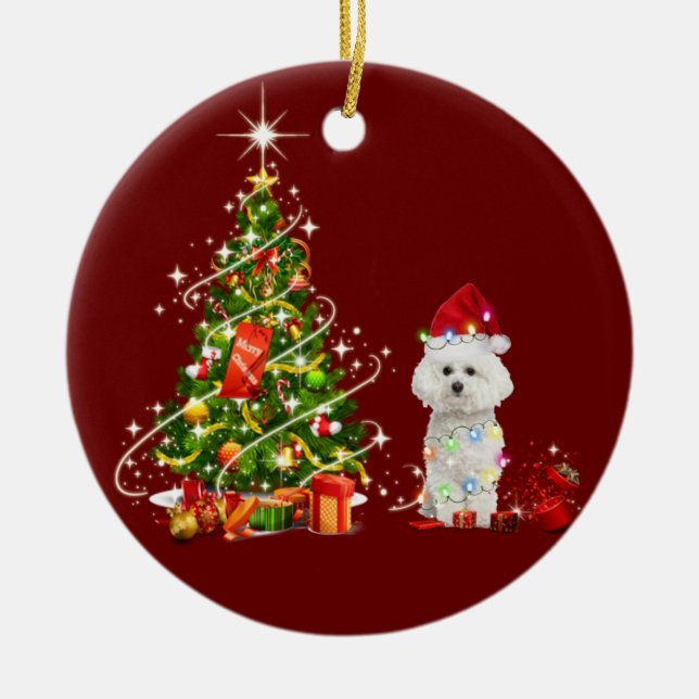 Décoration En Céramique Bichon frise Avec Casquette Scaft Noël (Devant)