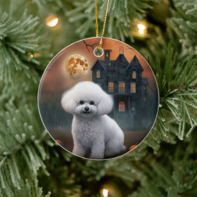 Décoration En Céramique Bichon Frise Halloween effroi (Arbre)