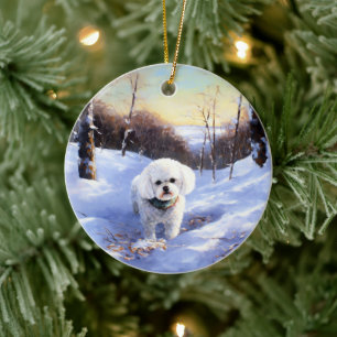 Décoration En Céramique Bichon Frise Laisser neiger Noël