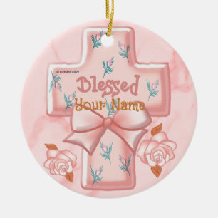 Décoration En Céramique Bienheureux de la Croix-Chrétienne rose