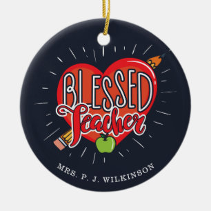 Décoration En Céramique Bienheureux enseignant de l'école Coeur crayon Pom