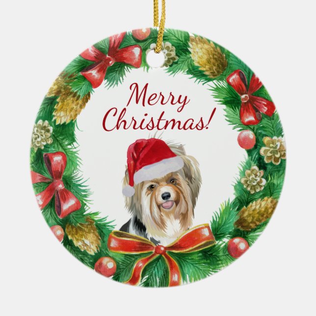 Décoration En Céramique Biewer Terrier Chien Joyeux Noël (Devant)
