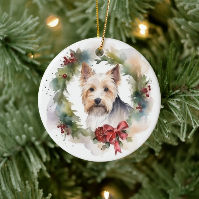 Décoration En Céramique Biewer Terrier Noël Wreath Festive Pup (Arbre)