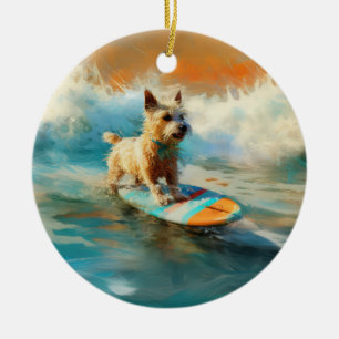 Décoration En Céramique Biewer Terrier Plage Surf Peinture