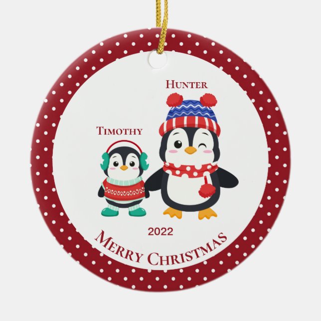 Décoration En Céramique Big Brother & Lil' Brother Penguin Personnalisé (Devant)