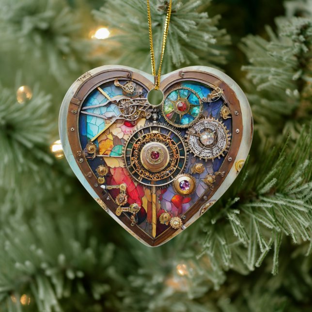 Décoration En Céramique Bijoux Et Vitrail Coeur Série Steampunk (Arbre)