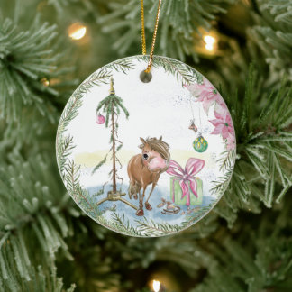 Décoration En Céramique Bijoux pour arbre de Noël avec poney sucré