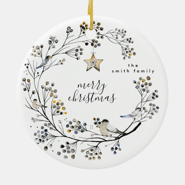 Décoration En Céramique Bio Oiseau Joyeux Noël Texte personnalisé (Dos)