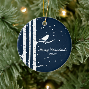 Décoration En Céramique Birch Trees et oiseaux d'hiver
