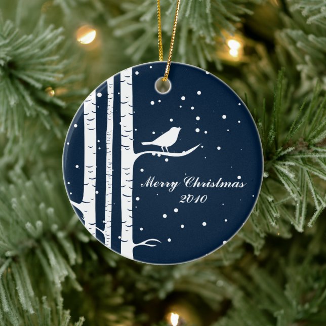 Décoration En Céramique Birch Trees et oiseaux d'hiver (Arbre)