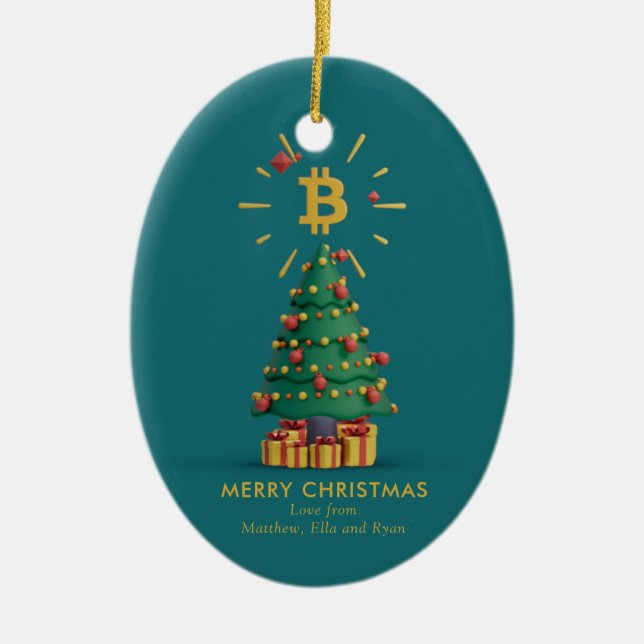 Décoration En Céramique Bitcoin Joyeux Noël Cryptomonnaie Nom personnalisé (Devant)