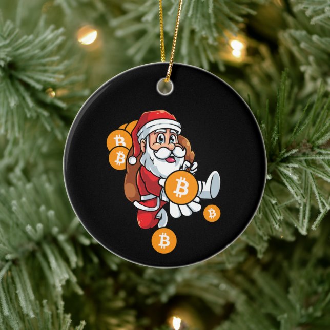 Décoration En Céramique Bitcoin Père Noël marquant Crypto Noël (Arbre)
