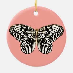 Décoration En Céramique Black and white butterfly, coral pink background