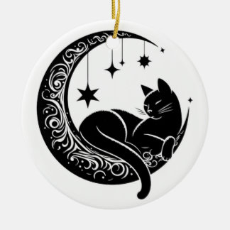 Décoration En Céramique Black and White Cat Moon Window Suncatcher