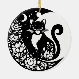 Décoration En Céramique Black and White Cat Moon Window Suncatcher