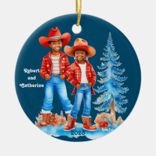 Décoration En Céramique Black Cowboy Cowgirl Couple Noël Personnalisé