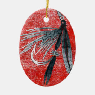 Décoration En Céramique Black Gnat Classic Trout Fly Christmas Ornament