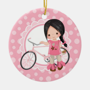 Décoration En Céramique Black Haired Bicycle Girl