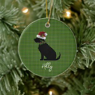 Décoration En Céramique Black Lab Santa Hat Holly NOM Joyeux Noël