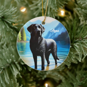 Décoration En Céramique Black Labrador et Lake
