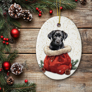 Décoration En Céramique Black Labrador Retriever Puppy Cadeau de Noël