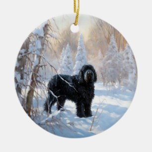 Décoration En Céramique Black Russian Terrier Laisser neiger Noël