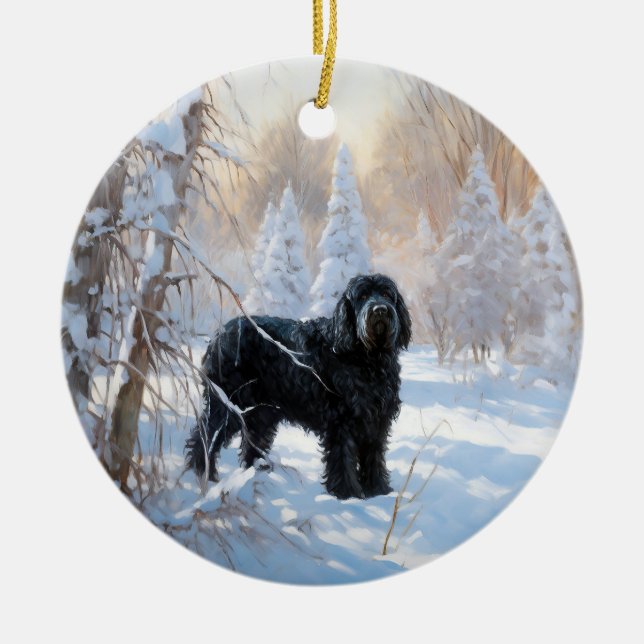 Décoration En Céramique Black Russian Terrier Laisser neiger Noël (Devant)